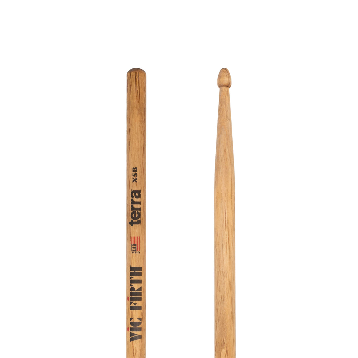 The butt and tip of the American Classic® X5BT Terra Series Drumsticks, Wood Tip