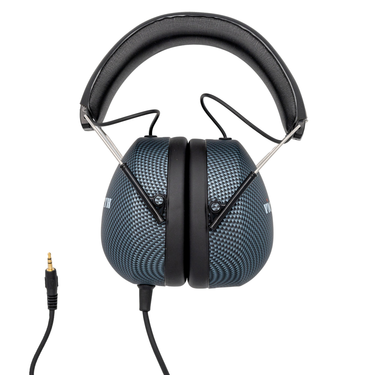 Side on shot of Vic Firth Stereo Isolation Headphones with input jack