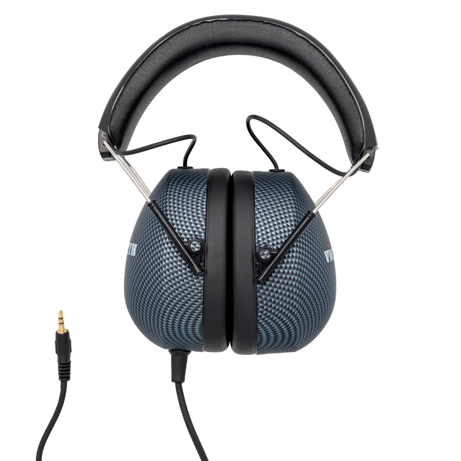 Side on shot of Vic Firth Stereo Isolation Headphones with input jack