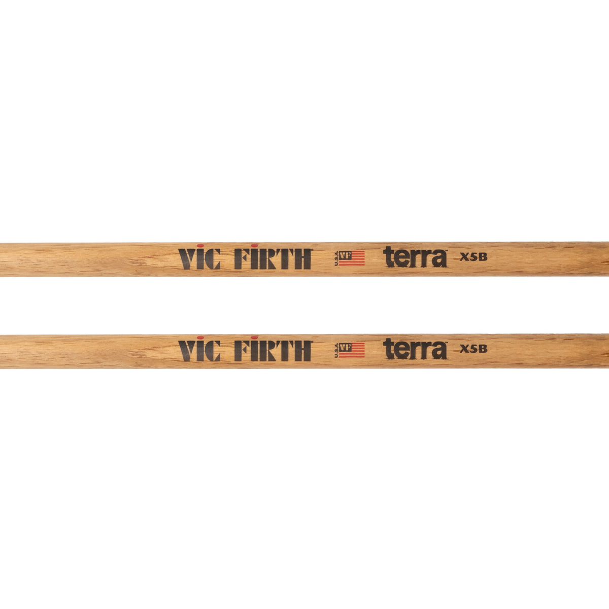 American Classic® X5BT Terra Series Drumsticks, Wood Tip logo and text detail.